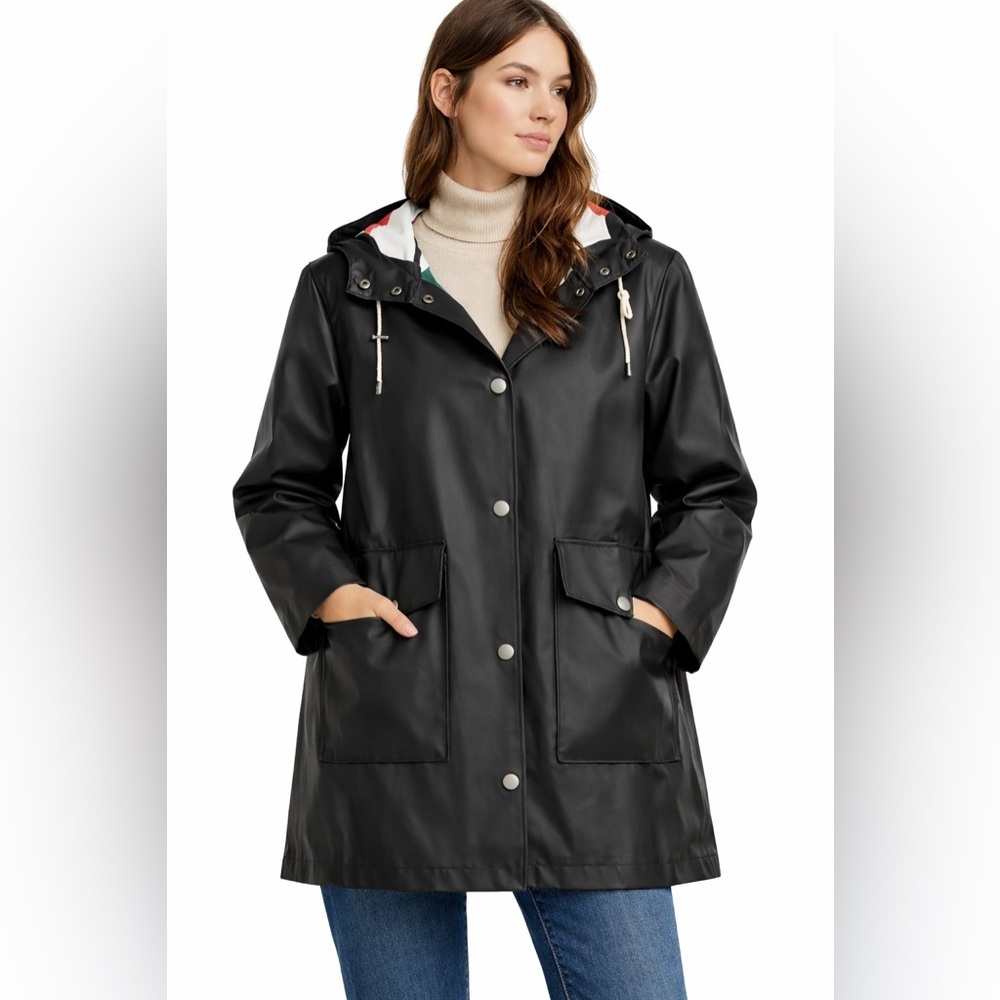 Pendleton Surrey Slicker Raincoat Black Hooded Waterproof Jacket Women Size M